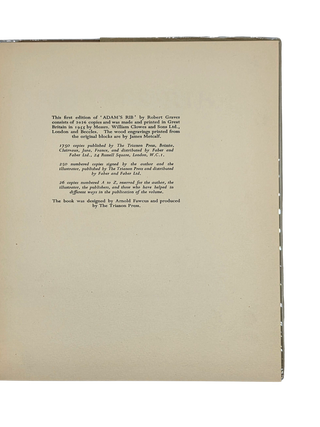 Adam's Rib and Other Anomalous Elements in the Hebrew Creation Myth: A New View. 1955 Signed.