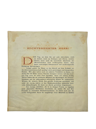 Item #139 Two Imperial Vellum Leaf Tribute to Theodore Gomperz, a Leading Viennese Philosopher....