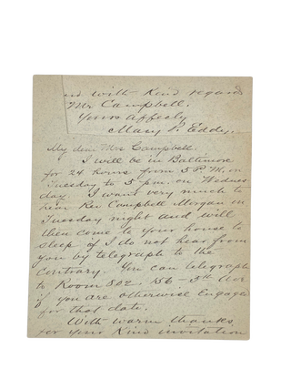 Item #147 Autograph Letter Signed by Mary Pierson Eddy, the first woman licensed to practice...