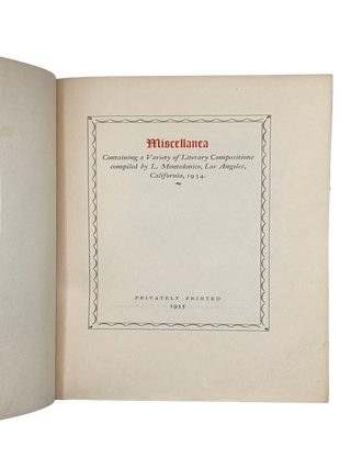 Miscellanea: Containing a Variety of Literary Compositions. 1935. PRESENTATION COPY.